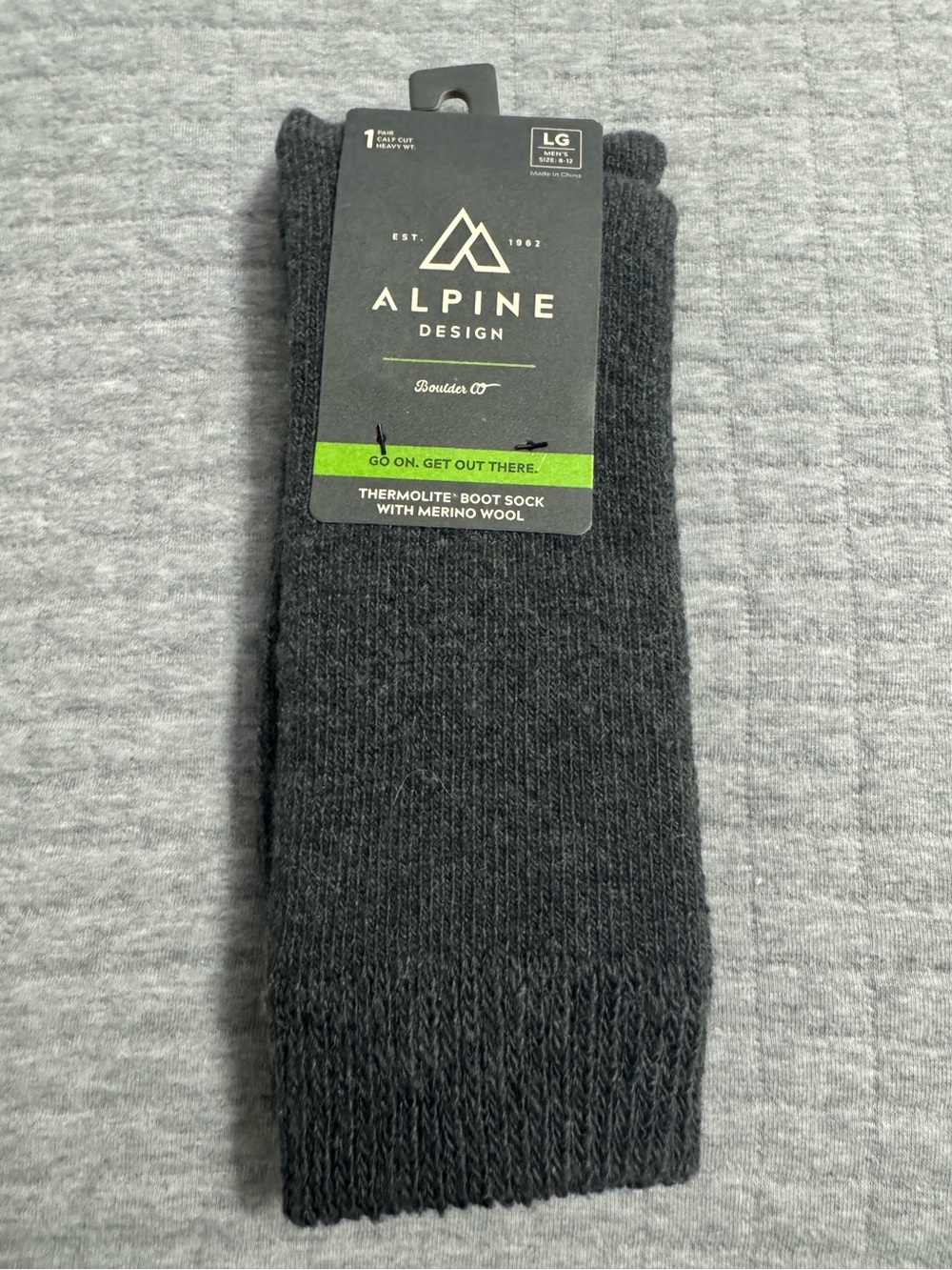 Alpine Design Men’s Thermolite Gray Crew Boot Sock w/ Merino Wool Size L